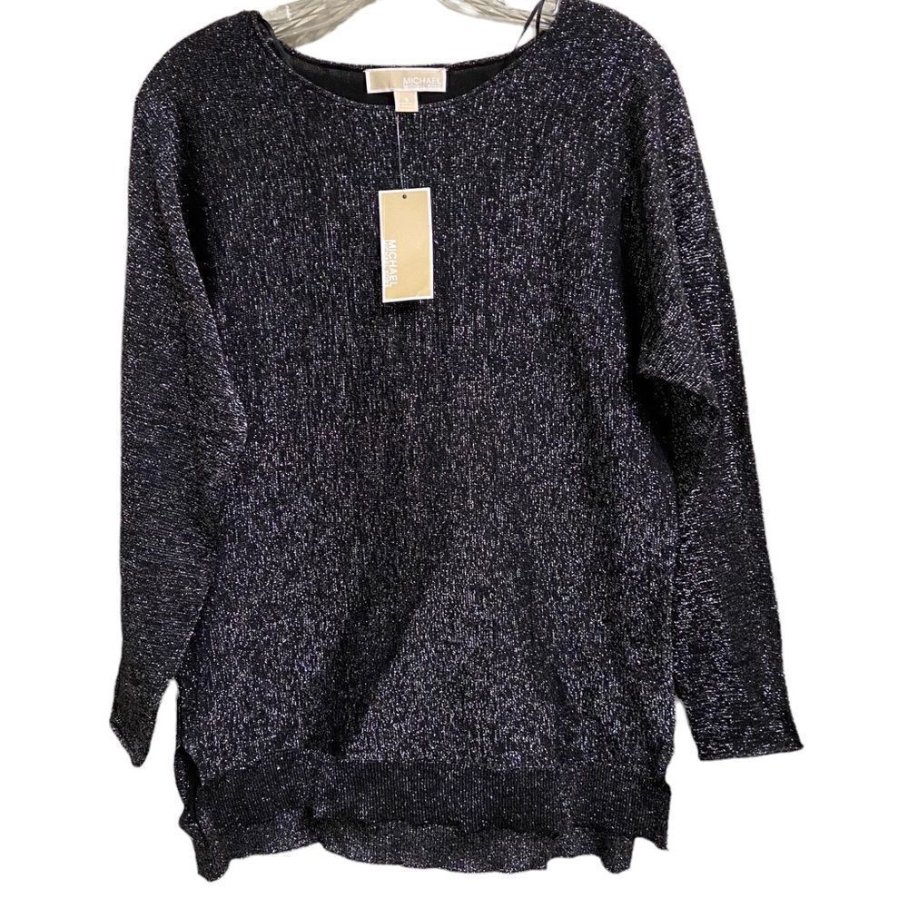 𝅺new Micheal Kors Sz Sm Black Silver Metallic Sweater